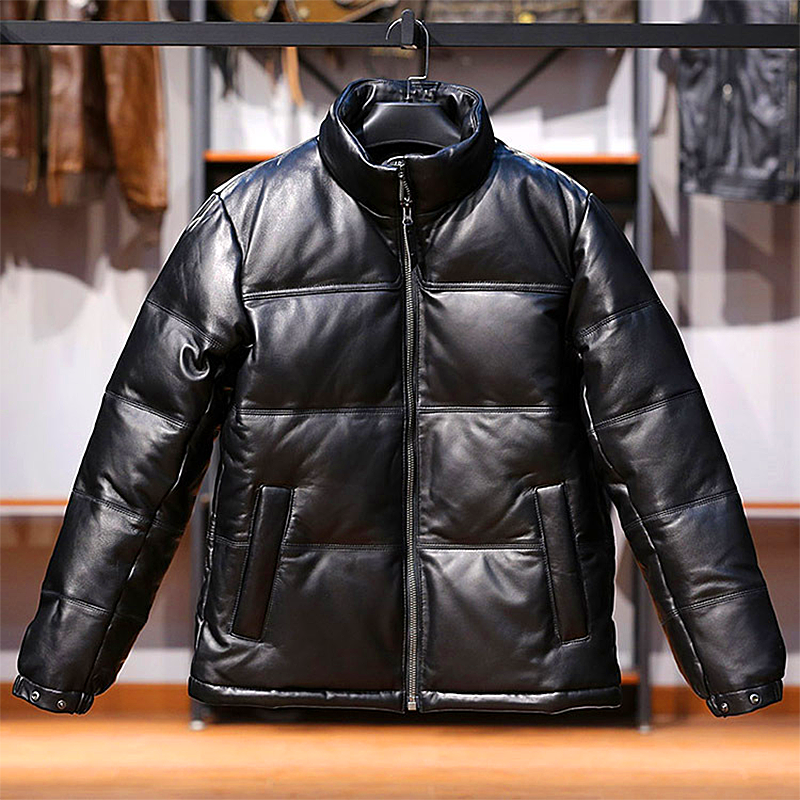Men's Stand Collar Sheepskin Down Leather Jacket
