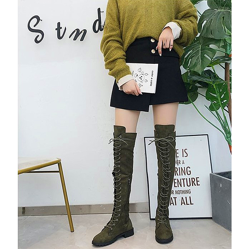 Lace up over the 2025 knee high heel boots