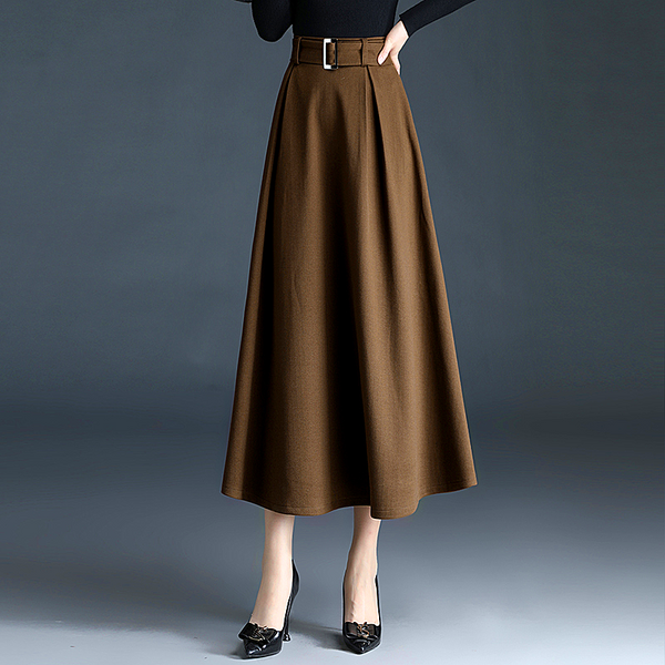 A-line skirt skirt pleated skirt long skirt women's autumn winter 2022 new A-type camel woolen loose umbrella skirt mid-length skirt