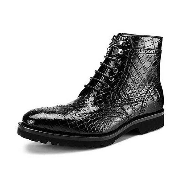 Men shoes Siam crocodile Leather men shoes  combat boots male crocodile boots  fashion  British rubber sole  bottom thick