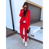 Women Suit jacket metal buckle double breasted small suit women female