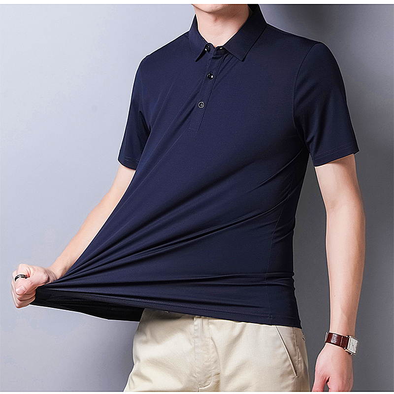 Men t-shirt mulberry silk short sleeve T-shirt men's summer lapels business casual ice wire shirt thin silk polo shirt