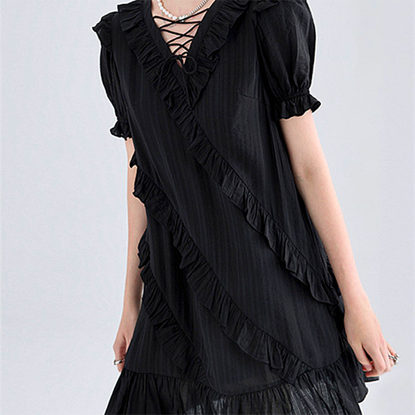 Black dress Design Sense Cross-tie women Ruffled Little Black Dress