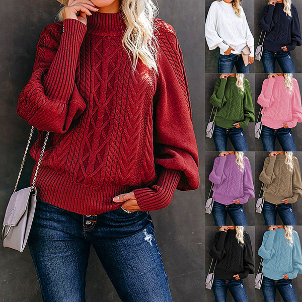 Ladies Loose Long-sleeved Knitted Solid Color Sweater women