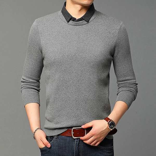 Men Two Piece Shirt Collar Sweater