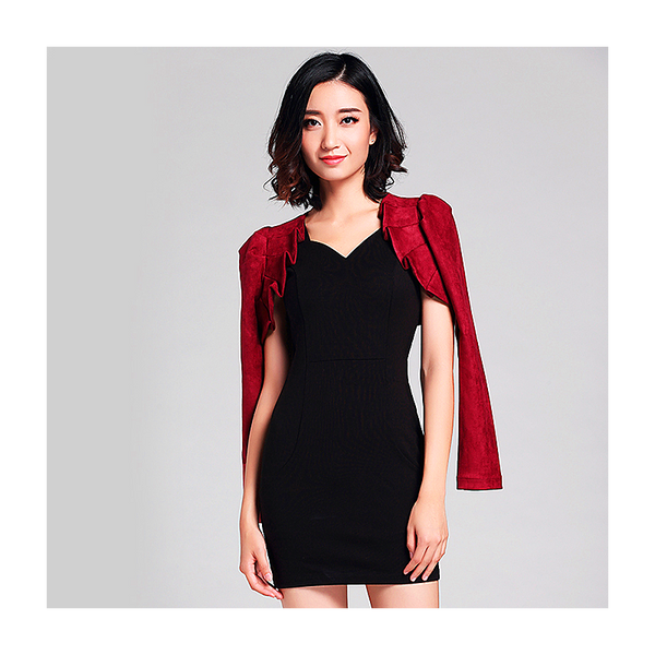 Suede cheongsam outer jacket women's autumn  short retro versatile long sleeves small shawl cardigan shoulders