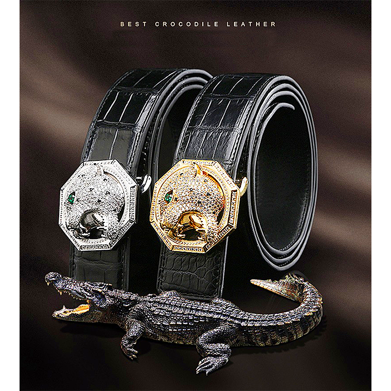 Men belt  true crocodile leather men belt Stainless steel  Plate buckles  male belt  Smooth buckle  men crocodile belt