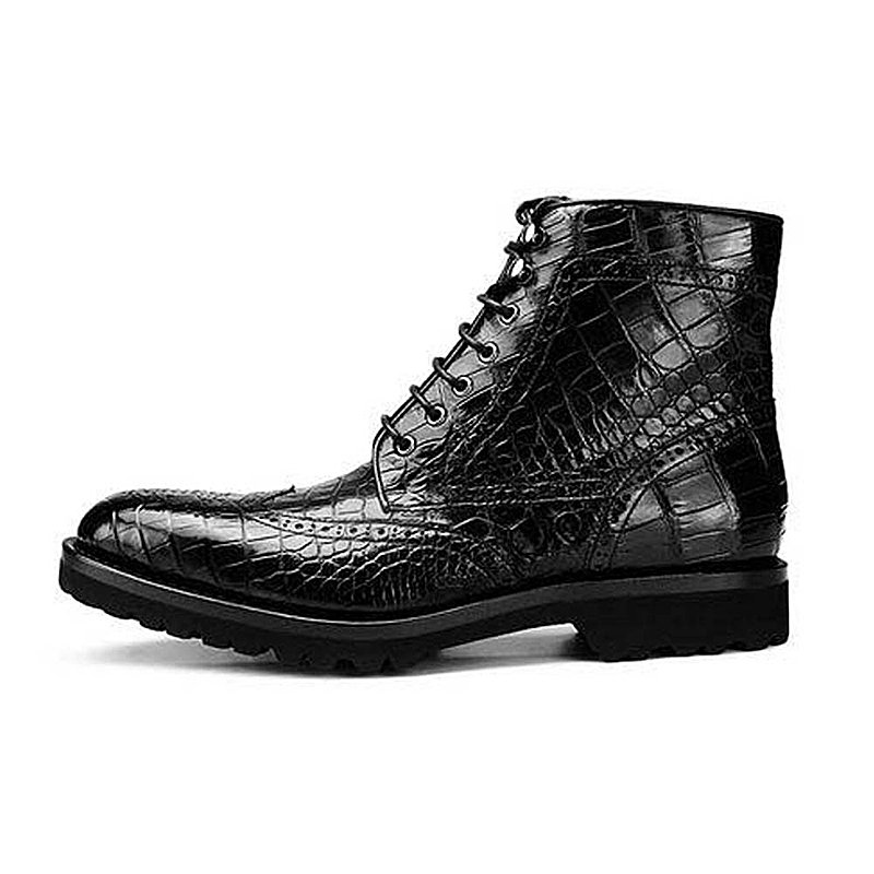 Men shoes Siam crocodile Leather men shoes  combat boots male crocodile boots  fashion  British rubber sole  bottom thick