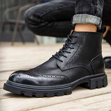 Men shoes  Martin boots leather thick-soled winter high-top brogue men's boots British mid-top zipper boots short boots