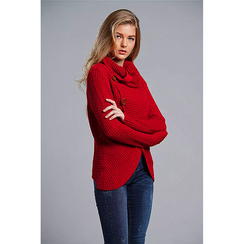 Women warm wool OL commuter high-neck long-sleeved large size loose cardigan sweater women