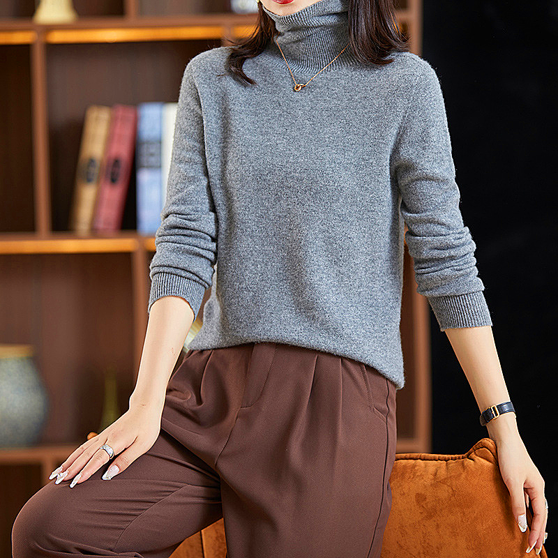 Women pullover t-shirt wool cashmere seamless bottoming high-quality high-neck slim-fitting bottoming shirt long-sleeved knitted sweater