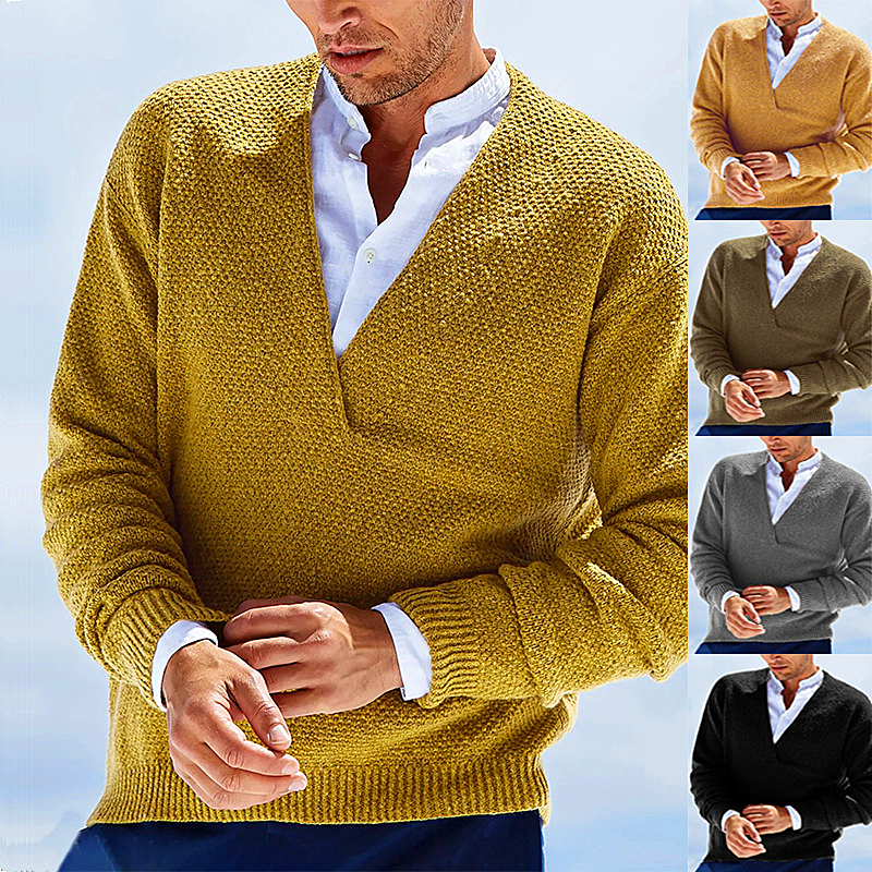 New Fall 2023 Vintage Men's Sweater Pullover Long Sleeves Fashion V-Neck Men's Knitwear