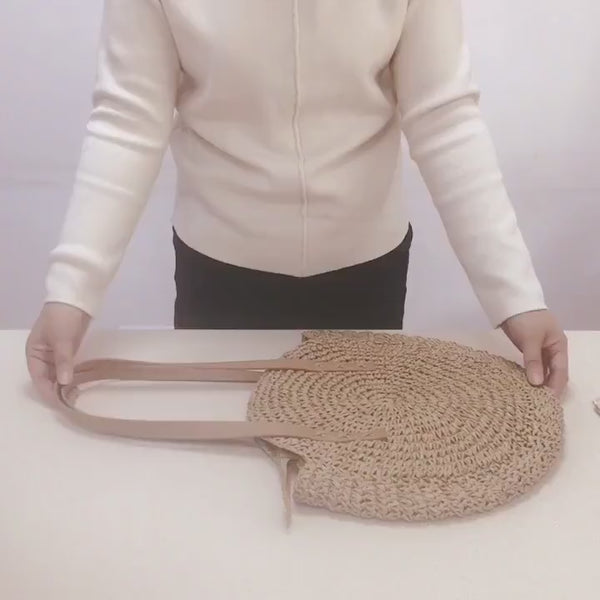 Women straw bag retro summer beach round bag