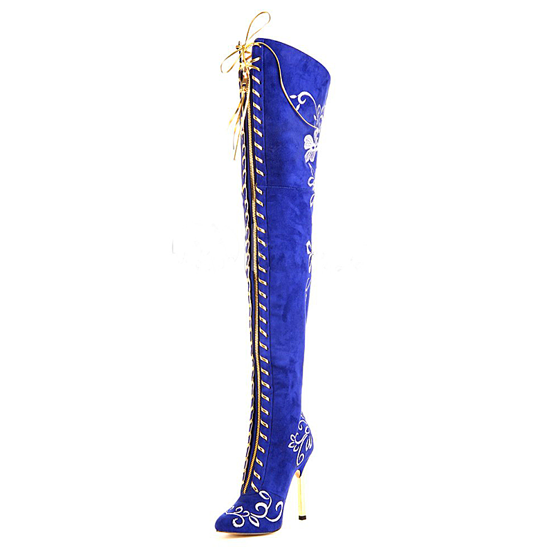 Women boots elegant embroidered boots over the knee boots fashion zipper stiletto