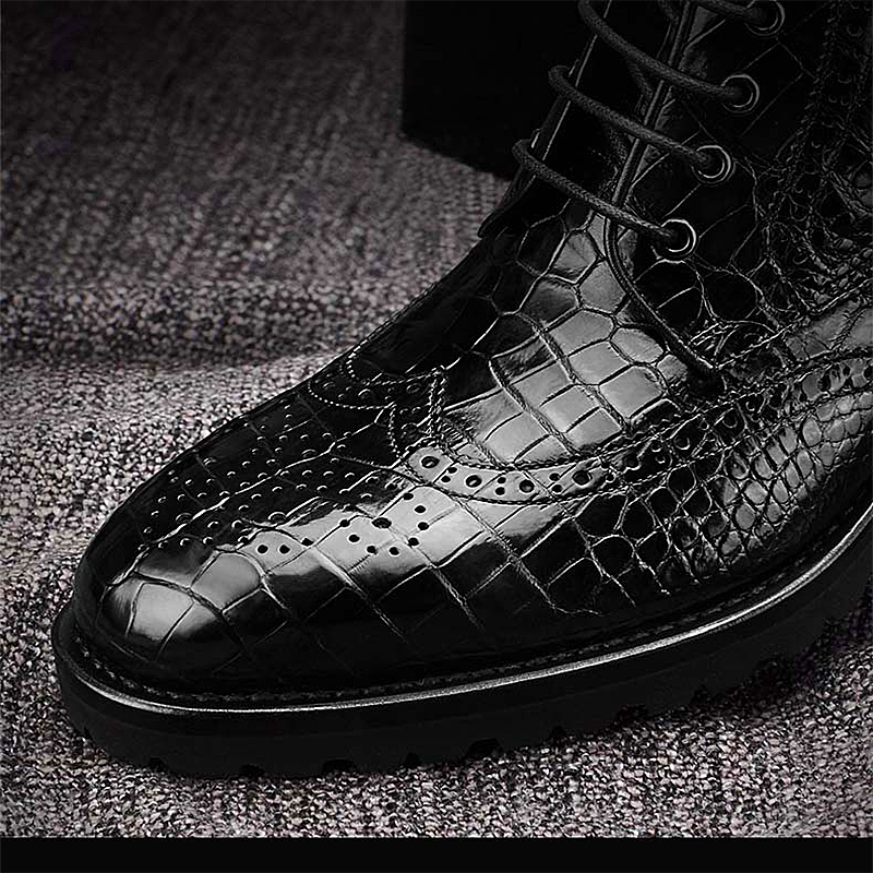 Men shoes Siam crocodile Leather men shoes  combat boots male crocodile boots  fashion  British rubber sole  bottom thick