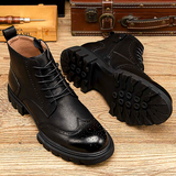 Men shoes  Martin boots leather thick-soled winter high-top brogue men's boots British mid-top zipper boots short boots