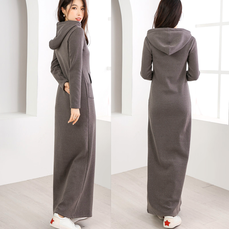 Women dress Hooded Dress Thin Plush Casual