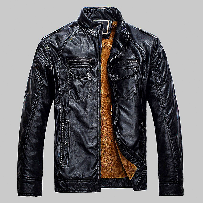 Fleece Men's leather coat Plush loose leather jacket washed Pu men's coat