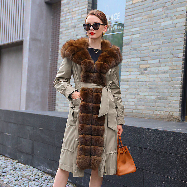 Fur women's winter  new long detachable rex rabbit inner bile fur all-in-one fur coat