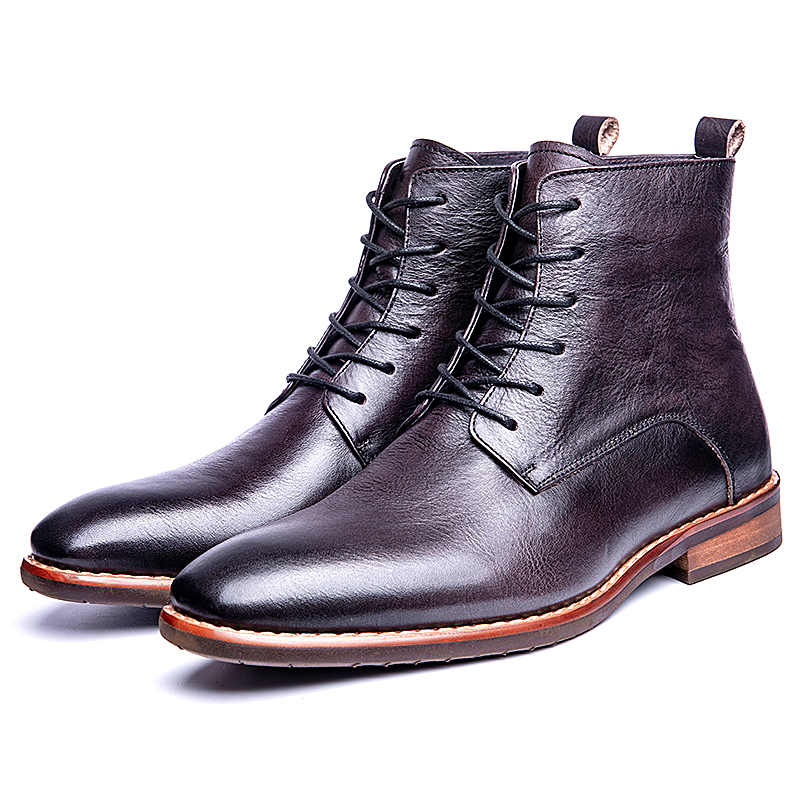 Men boots vintage polished motorcycle boots high top cowhide Chelsea boots men