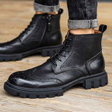 Men shoes  Martin boots leather thick-soled winter high-top brogue men's boots British mid-top zipper boots short boots