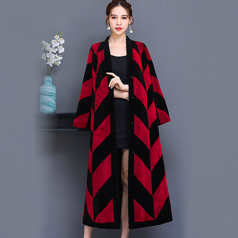 Herning cashmere coat ladies long over the knee Shear patchwork coat women
